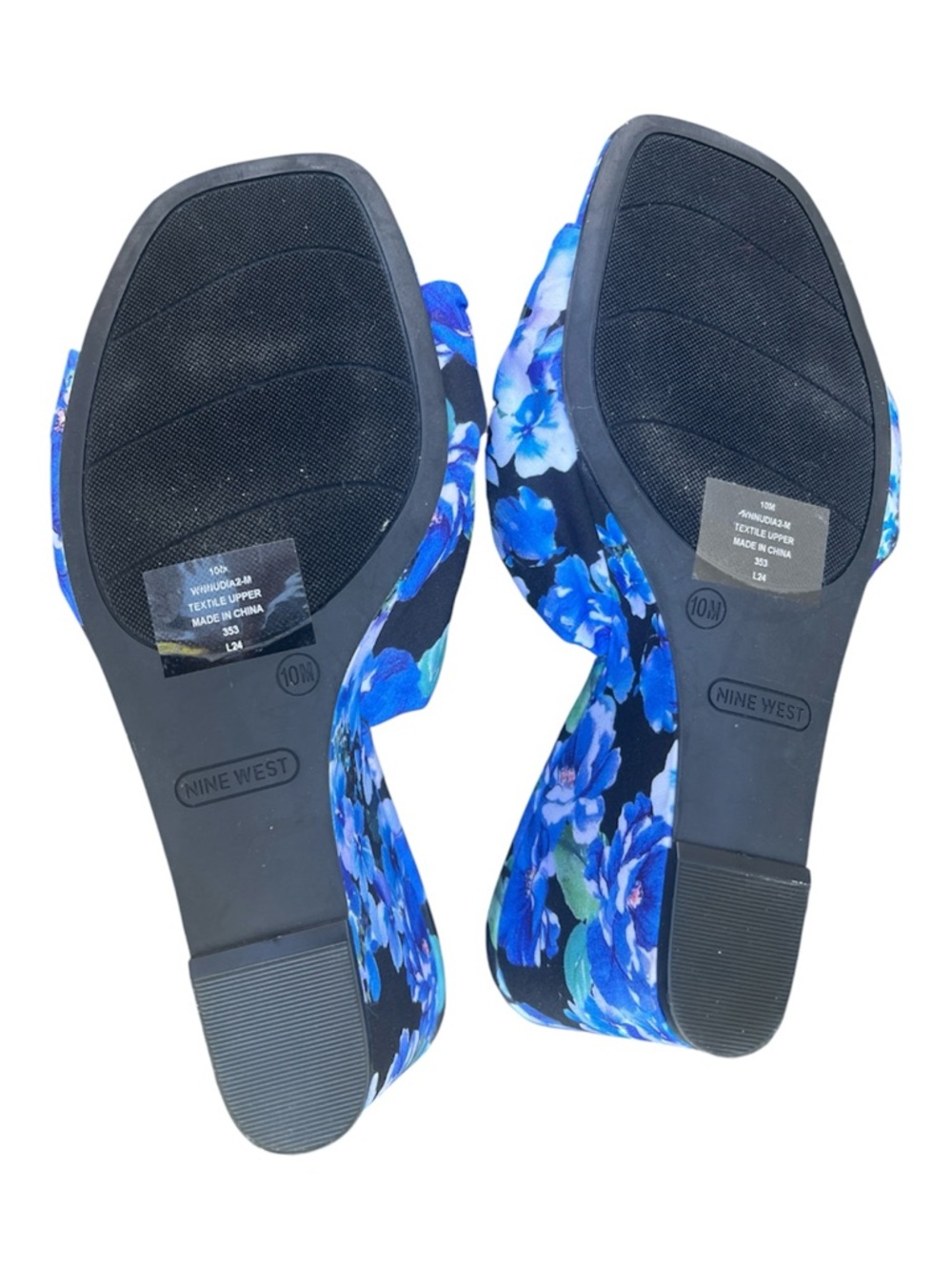 Nine West Floral Blue Wedge Sandals - Elegant Slip-On Heels - Picture 7 of 7